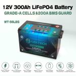 12V 300Ah LiFePO4 Lithium Battery Small Size, Built-in 200A BMS, Up to 10000 Cycles, Max. 2560W Power Output, Perfect for Off-Grid, RV, Golf Cart, Solar Power System, Home Backup