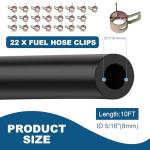 Eunice 5/16 Inch ID Fuel Line Hose 10 Feet for Kawasaki Kohler Briggs & Stratton Small Gas Diesel Powersports Engines and Generators with 22 Pcs 2/5" ID Hose Clamps