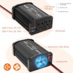 ALLWEI 300W Power Inverter 12V DC to 110V AC Car Plug Adapter Outlet Converter with 27W PD USB-C &18W USB-A Fast Charger, Car Cigarette Lighter Adapter for Laptop Tablets Phones - Portable - Black