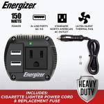 Energizer 150 Watt Dual Power Inverter, DC 12V to 110V AC Converter, Modified Sine Wave Car Inverter, 110 Volts AC Outlet, with 2 USB Ports and Car Cigarette Lighter Adapter