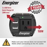 Energizer 150 Watt Dual Power Inverter, DC 12V to 110V AC Converter, Modified Sine Wave Car Inverter, 110 Volts AC Outlet, with 2 USB Ports and Car Cigarette Lighter Adapter
