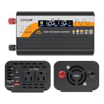 500W Pure Sine Wave Inverter (1000W Peak), 12V/24V Auto-Detect, 50Hz/60Hz Switchable, LCD Display, Type-C Fast Charging, Silent Design, Overload & Overheat Protection for RV, Home (Black-500W)