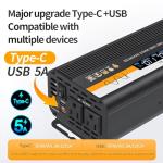 500W Pure Sine Wave Inverter (1000W Peak), 12V/24V Auto-Detect, 50Hz/60Hz Switchable, LCD Display, Type-C Fast Charging, Silent Design, Overload & Overheat Protection for RV, Home (Black-500W)