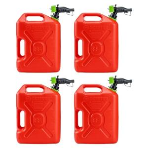 Scepter SmartControl 5 Gallon 18.9 Liter Plastic Dual Handle Diesel Gas Container Jug with Controllable Flow Nozzle Spout, 4 Pack, Red