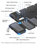 Solar Power Bank 45800mAh with 4 Panels, Portable Solar Charger with Build-in 3 Cables for iPhone, USB C in/Output 15W Fast Charging External Battery Pack with Flashlight & Camping Light