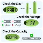 Rechargeable AAA 600mAh Ni-MH Solar Batteries 4 Pack