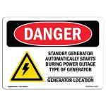 OSHA Danger Sign - Standby Generator Automatically | Vinyl Label Decal | Protect Your Business, Construction Site, Warehouse & Shop Area | Made in The USA