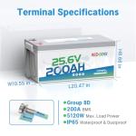 Redodo 24V 200Ah LiFePO4 Lithium Battery, Built in 200A BMS, Max. 5120Wh Energy, Up to 15000 Deep Cycle Lithium Battery, Perfect for Solar Home System, RV, Off Grid, Marine