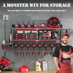 Power Tool Organizer with Charging Station Wall Mount, Built in 8 Outlet Surge Protection Power Strip, Drill Holder Wall Mount, Heavy Duty Metal Power Tool Storage Rack for Garage Organization Red