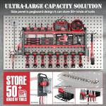 Power Tool Organizer with Charging Station Wall Mount, Built in 8 Outlet Surge Protection Power Strip, Drill Holder Wall Mount, Heavy Duty Metal Power Tool Storage Rack for Garage Organization Red