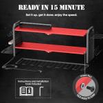 Power Tool Organizer with Charging Station Wall Mount, Built in 8 Outlet Surge Protection Power Strip, Drill Holder Wall Mount, Heavy Duty Metal Power Tool Storage Rack for Garage Organization Red