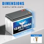 4 Pack 12V 300Ah Lithium LiFePO4 Battery, Built-in Smart 200A BMS, Up to 15000 Cycles, 3840Wh-Higher Energy Density, Perfect for Solar Energy Storage, Backup Power, RV, Camping, Off-Grid System