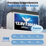 4 Pack 12V 300Ah Lithium LiFePO4 Battery, Built-in Smart 200A BMS, Up to 15000 Cycles, 3840Wh-Higher Energy Density, Perfect for Solar Energy Storage, Backup Power, RV, Camping, Off-Grid System