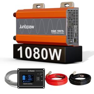 Junbpaw 1080W Pure Sine Wave Inverter 12V to 110V Ultra Quiet, Game-Changing Design | 12V to 110 Converter for Home, RV, Camping, Off-Grid & Outdoor Adventures丨DC to AC (LGE-12V-1080Ti)