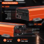 Junbpaw 1080W Pure Sine Wave Inverter 12V to 110V Ultra Quiet, Game-Changing Design | 12V to 110 Converter for Home, RV, Camping, Off-Grid & Outdoor Adventures丨DC to AC (LGE-12V-1080Ti)