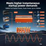 Junbpaw 1080W Pure Sine Wave Inverter 12V to 110V Ultra Quiet, Game-Changing Design | 12V to 110 Converter for Home, RV, Camping, Off-Grid & Outdoor Adventures丨DC to AC (LGE-12V-1080Ti)