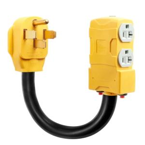 WYM world 50 Amp to 20 Amp 110V RV Distribution Adapter,NEMA 14-50P to 4 X 5-20R/15R RV 4-Prong to Mutiple Household Outlet w/ 20Amp Circuit Breaker RV Generator Distribution Cord 1.5FT