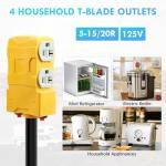 WYM world 50 Amp to 20 Amp 110V RV Distribution Adapter,NEMA 14-50P to 4 X 5-20R/15R RV 4-Prong to Mutiple Household Outlet w/ 20Amp Circuit Breaker RV Generator Distribution Cord 1.5FT