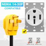 WYM world 50 Amp to 20 Amp 110V RV Distribution Adapter,NEMA 14-50P to 4 X 5-20R/15R RV 4-Prong to Mutiple Household Outlet w/ 20Amp Circuit Breaker RV Generator Distribution Cord 1.5FT