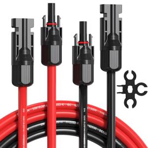10AWG Solar Extension Cable 50Ft Red & Black, Both End with Universal Solar Connectors Plug & Play | Weatherproof PV Wire for RV, Boat, Off-Grid Systems​