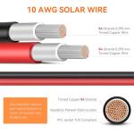 10AWG Solar Extension Cable 50Ft Red & Black, Both End with Universal Solar Connectors Plug & Play | Weatherproof PV Wire for RV, Boat, Off-Grid Systems​