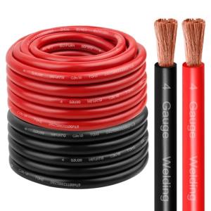 Kimbluth 4 Gauge Battery Cable Copper Wire, 3FT Red+3FT Black 4 AWG Welding Cable Standard USA OFC Wire for Automotive, Battery, Solar, Marine and Generator