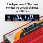 500W Pure Sine Wave Inverter (1000W Peak), 12V/24V Auto-Detect, 50Hz/60Hz Switchable, LCD Display, Type-C Fast Charging, Silent Design, Overload & Overheat Protection for RV, Home (RED-500W)