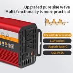 500W Pure Sine Wave Inverter (1000W Peak), 12V/24V Auto-Detect, 50Hz/60Hz Switchable, LCD Display, Type-C Fast Charging, Silent Design, Overload & Overheat Protection for RV, Home (RED-500W)