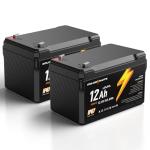 GOLDENMATE 12V 12Ah LiFePO4 Lithium Battery(2 Packs), 5000+ Deep Cycles, IP67 Waterproof Lithium Iron Phosphate Battery, Built-in BMS, Ideal for Power Wheels, Solar, Marine, Fish Finder, Ride-on Toy
