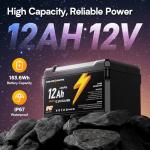GOLDENMATE 12V 12Ah LiFePO4 Lithium Battery(2 Packs), 5000+ Deep Cycles, IP67 Waterproof Lithium Iron Phosphate Battery, Built-in BMS, Ideal for Power Wheels, Solar, Marine, Fish Finder, Ride-on Toy