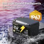 GOLDENMATE 12V 12Ah LiFePO4 Lithium Battery(2 Packs), 5000+ Deep Cycles, IP67 Waterproof Lithium Iron Phosphate Battery, Built-in BMS, Ideal for Power Wheels, Solar, Marine, Fish Finder, Ride-on Toy