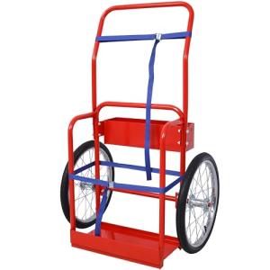 Steel Large Dual Cylinder Cart Trolley - Portable Oxygen and Acetylene Tank Cart with 20" Pneumatic Wheels, Secure Storage & Enhanced Mobility, Compact Design - Ideal for Welding Fuel Cylinders - Red
