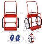 Steel Large Dual Cylinder Cart Trolley - Portable Oxygen and Acetylene Tank Cart with 20" Pneumatic Wheels, Secure Storage & Enhanced Mobility, Compact Design - Ideal for Welding Fuel Cylinders - Red