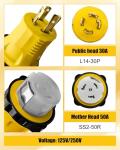 L14-30P to SS2-50R Power Generator Adapter, 30A 4 Prong Twist Lock Generator to 50A Marine Shore Power Adapter with Locking Ring for RV Camper Generator Marine Power