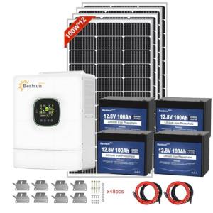 BPS-5000W Solar Power System with 1200W Solar Panels for Home, 51.2V 100Ah LiFePO4 Battery 5120Wh 5KW Powerwall and 5KW 120V Hybrid Inverter for Homes and Solar Power Generator