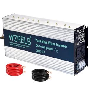 WZRELB 4000W Pure Sine Wave Inverter, Car Power Inverter 24V DC to 110V 120V AC Converter for RV, Truck, Solar, Outdoor with Dual AC Outlets, Hardwire Port, Surge 8000W, LED Display,Off-Grid