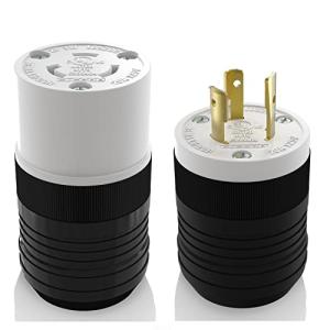 ELEGRP NEMA L5-20P and NEMA L5-20R Locking Plug and Connector, Generator Twist Lock Plug Adapter, 20 Amp 125V 2 Pole 3 Wire Grounding, Industrial Grade Heavy Duty, UL Listed (1 Set, Black/White)