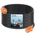 AOLINK 30 Amp Generator Extension Cord 15 Feet, NEMA L14-30P/L14-30R, 4-Prong Locking, Heavy Duty Power Cord, Orange