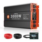 3000W Pure Sine Wave Power Inverter 12V DC to 110V AC Converter Peak Power 6000W for RV Truck Off-Grid Solar Car Inverter with 4 AC Outlets, 2 USB & 1 Type-C Ports, Cables Included, Remote Controller