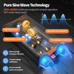 3000W Pure Sine Wave Power Inverter 12V DC to 110V AC Converter Peak Power 6000W for RV Truck Off-Grid Solar Car Inverter with 4 AC Outlets, 2 USB & 1 Type-C Ports, Cables Included, Remote Controller