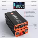 3000W Pure Sine Wave Power Inverter 12V DC to 110V AC Converter Peak Power 6000W for RV Truck Off-Grid Solar Car Inverter with 4 AC Outlets, 2 USB & 1 Type-C Ports, Cables Included, Remote Controller