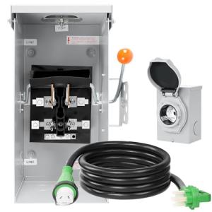 50 AMP Generator Transfer Switch Kit，Pre-Drilled,Twist Lock Connector,Include 100 Amp Transfer Switch，50 Amp SS2-50P Inlet Box&15 FT 50 Amp L14-50P Cord,Twist Lock Connector,Outdoor and Indoor
