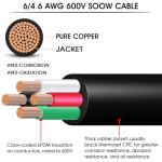 6/4 6 Gauge SOOW Electric Wire 6 AWG 6/4 Portable Power Cable 600V 4 Conductor 6 Gauge SOOW Extension Cord for Portable Light,Welder,Generator,NEMA 14-50 RV Outlet Box,EV Car Battery Charger-50ft