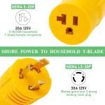Shore Power NEMA L5-30P to 5-15/20R RV Generator Adapter Marine 30 Amp to 110 15 Amp Household Regular Inlet Connector, 30A 3 Prong Locking Generator Male Plug L5-30P to 5-15R 5-20R Female Cord