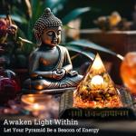 Orgone Pyramid with Glowing Display Stand – Healing Crystals Pyramids Featuring Tiger’s Eye Stones and Sanskrit-Inspired Design, Chakra Reiki Energy Generator for Wealth, Stress Relief, Meditation