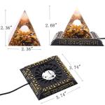 Orgone Pyramid with Glowing Display Stand – Healing Crystals Pyramids Featuring Tiger’s Eye Stones and Sanskrit-Inspired Design, Chakra Reiki Energy Generator for Wealth, Stress Relief, Meditation