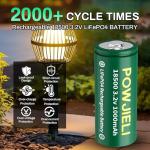 POWJIELI 18500 3.2V 1000mAh 3.2wh Rechargeable Solar Batteries,LiFePO4 18500 3.2 Volt Rechargeable Li-ion Battery for Outdoor Garden Solar Lights,Flashlight,Home Devices (4Pack)