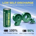 POWJIELI 18500 3.2V 1000mAh 3.2wh Rechargeable Solar Batteries,LiFePO4 18500 3.2 Volt Rechargeable Li-ion Battery for Outdoor Garden Solar Lights,Flashlight,Home Devices (4Pack)