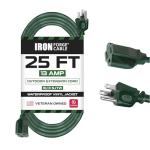 Iron Forge Cable Weatherproof 25 Ft Outdoor Extension Cord - 16/3 SJTW Heavy Duty Green Extension Cord 3 Prong - 13 Amp Exterior Power Cable