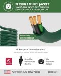Iron Forge Cable Weatherproof 25 Ft Outdoor Extension Cord - 16/3 SJTW Heavy Duty Green Extension Cord 3 Prong - 13 Amp Exterior Power Cable